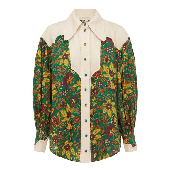 ALÉMAIS Isabella paneled floral-print linen blouse size 6 AUS - Picture 2 of 13